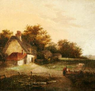 Landscape with a Cottage and Trees, Cattle and a Figure in the Foreground