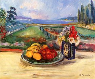 Plate of Fruit and Flowers on the Terrace of the Villa, Saint Tropez