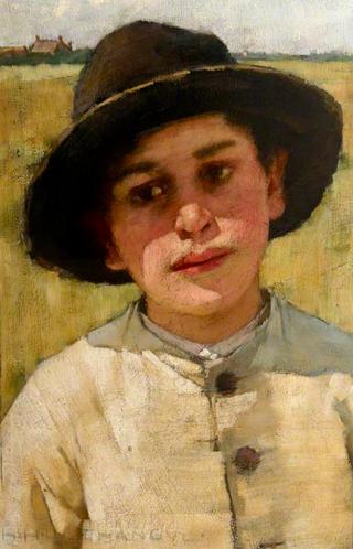 Boy in a Black Hat before a Cornfield (study)
