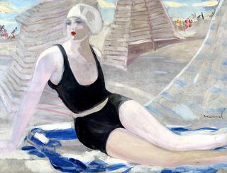 Bather In A Black Swimsuit