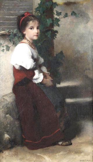 A Girl Seated on a Low Wall