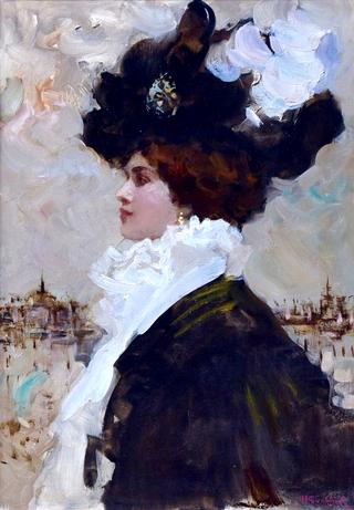 Elegant lady with black hat