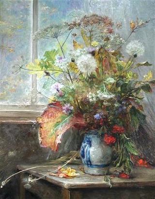 Still-Life with Country Flowers in a Blue and White Vase