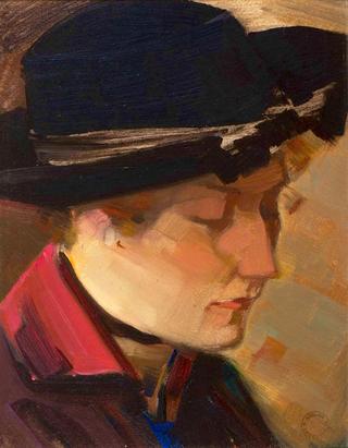 Woman with black hat