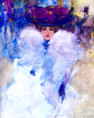 Young woman with big lilac hat