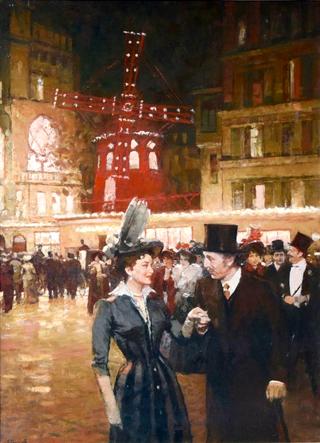 Paris, Elegant couple near the Moulin Rouge