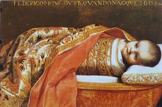 The swaddled Prince of Urbino in the cradle