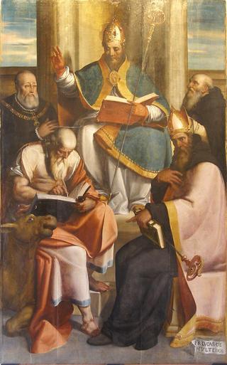 Saints Luke, Basil, Augustine and Anthony the Abbott with Antonio Doria