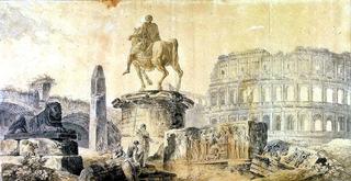 罗马竞技场和马库斯·奥雷利乌斯纪念碑的景观