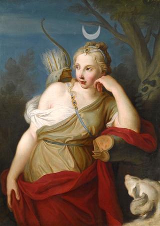 Diana, goddess of the hunt, leaning against a tree