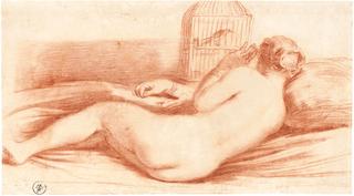 An Allegory of Matrimony: A Female Nude Lying on a Bed, Talking to a Bird in a Cage