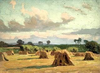 Country Scene with a Field of Haystacks