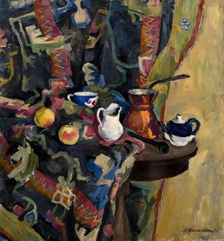 Still Life with Fruit and a Brightly Coloured Tablecloth