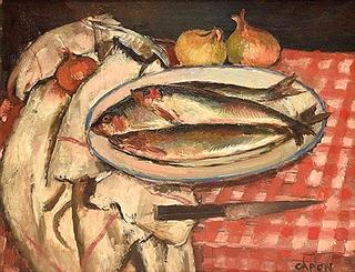 Plate of Fish on the checkered Tablecloth