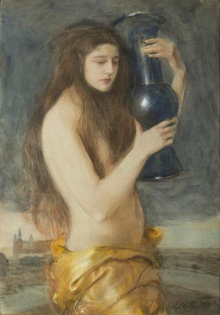 Woman with jar on the background of Wawel