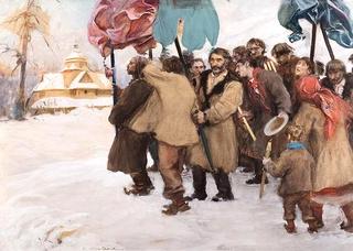 Winter in the Carpathians: Procession of Hutsuls