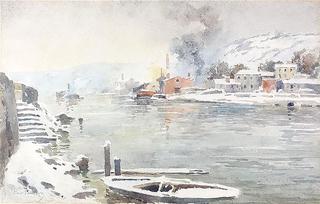 Boats in Creil in winter