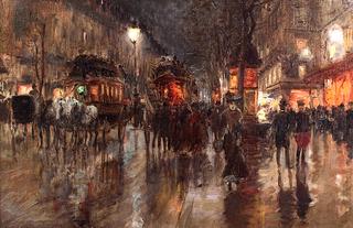 The Grands Boulevards Busy with Carriages and Figures