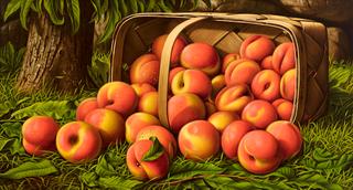 Peaches in a Basket Under a Tree