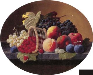 Still Life with Peaches,Grapes, and Basket of Strawberries