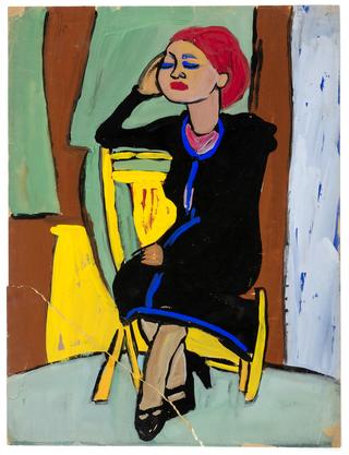 Seated Woman with Red Hair and Black Dress