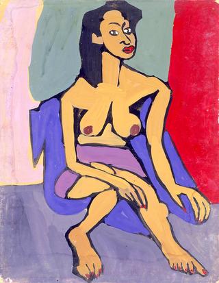 Seated Female Model with Purple Skirt