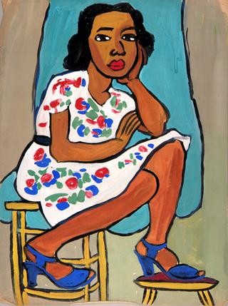 Seated Woman in Flowered Dress