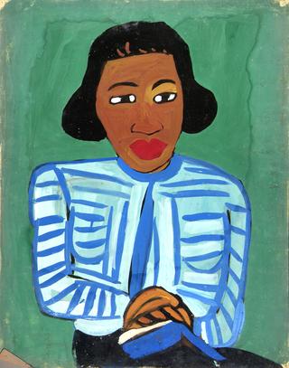 Portrait of Woman with Blue and White Striped Blouse