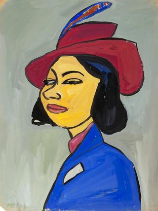 Woman in a Red Hat with Feather