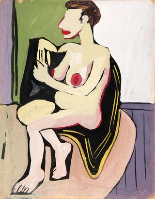 Seated Female Nude With Black Drape