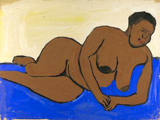 Female Nude Reclining on Blue Ground