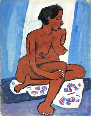 Seated Female Nude with Flowered Drape