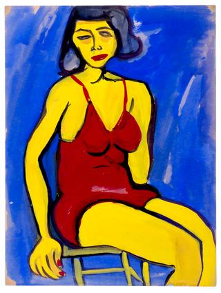 Seated Woman in Red Bathing Suit