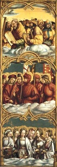 Allerheiligenaltar:  Right wing: Figures of the Lauretan Litany: Resurrection of Christ and Saints John and Paul