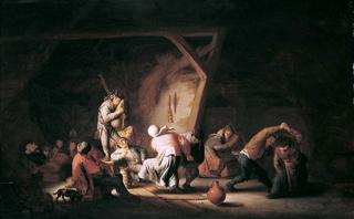 Dancing Peasants with a Bagpiper in an Interior