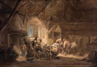 Peasants Drinking and Playing Backgammon in an Interior