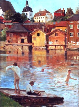 Boys Swimming in the Porvoonjoki River