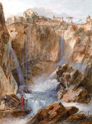 The Cascades at Tivoli, with Tourists and Fishermen