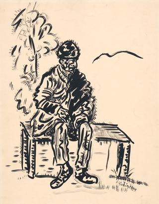 Chlap sediaci na lavičke
