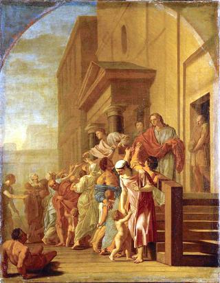 圣布鲁诺的生活，圣布鲁诺和他的门徒把他们的东西给穷人（小）