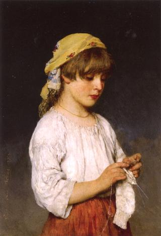 Knitting Girl with Headscarf