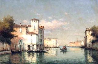 A Gondola on a Venetian backwater, St. Mark's Tower beyond