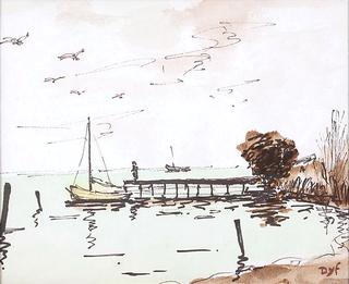 Coastal Sketch with Boat at Rest
