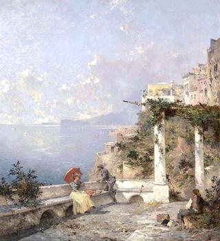 Artist Sketching on a Terrace, Amalfi