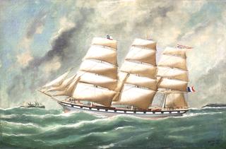 Portrait of the Square Three-Masted Ship 'Quillota Leaving the Port of Le Havre under Full Sail