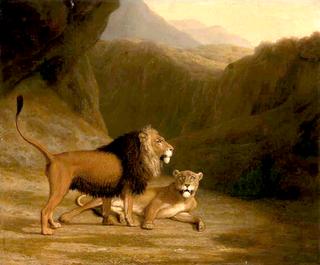A Lion and a Lioness in a Rocky Valley