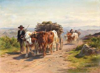Carts with Cows and Cowherd in the Augergne