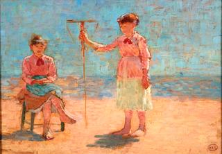 Two Girls with Net on the Beach