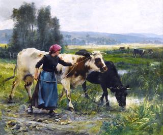 Young Peasant Woman with Two Cows