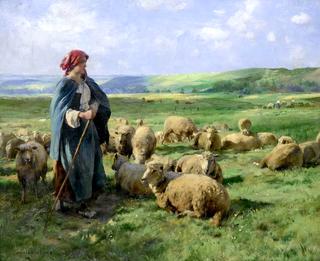 A Young Shepherdess Watching over Her Flock